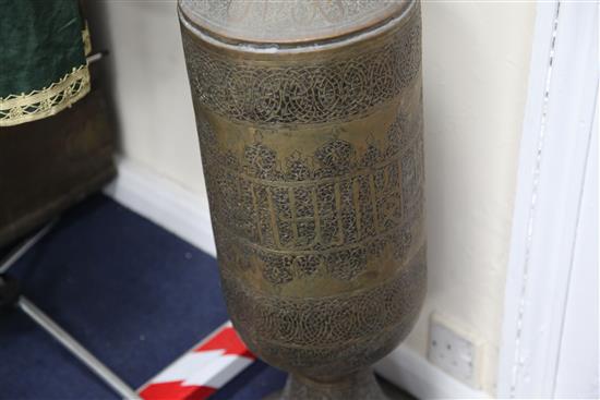 A large 19th century brass Islamic Mamluk revival vase, 45in.